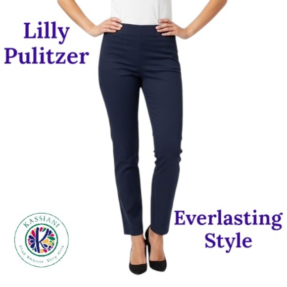 Lilly Pulitzer Blue Cotton Pants – Faux Darts – Side Zip – Style 63423 – Size 4 - Picture 1 of 16
